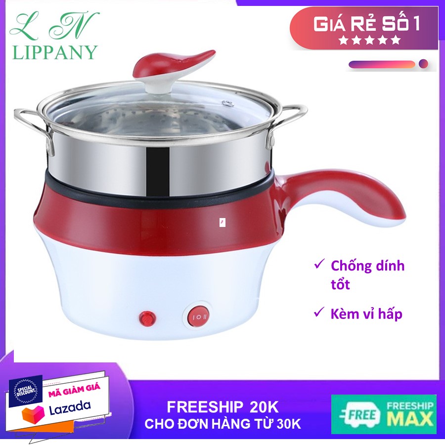 Nồi Lẩu Mini Điện Đa Năng Chống Dính Tặng Giá Hấp