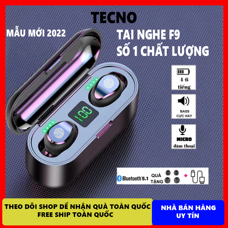 Tai nghe Bluetooth  F9 TWS kén sạc 2000 mAh kiêm sạc dự phòng, tai nghe tws chống nước, cảm ứng chạm, tai nghe không dây có mic đàm thoại