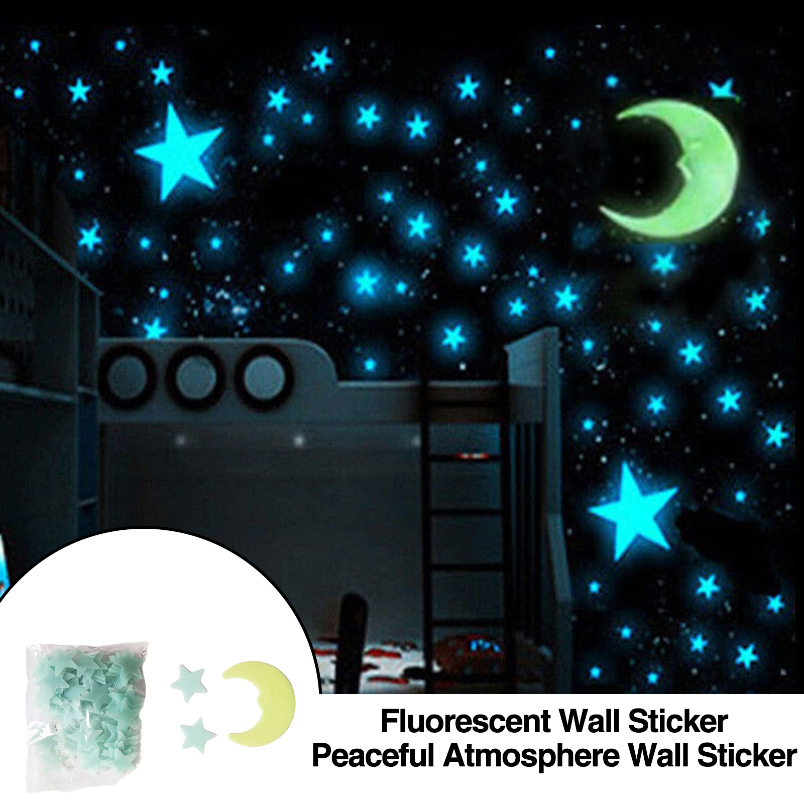 Star and Moon Wall Sticker Festive Decoration Wall Sticker Magical Glow in the Dark Star and Moon Wall Decal Perfect Kids Room Decoration