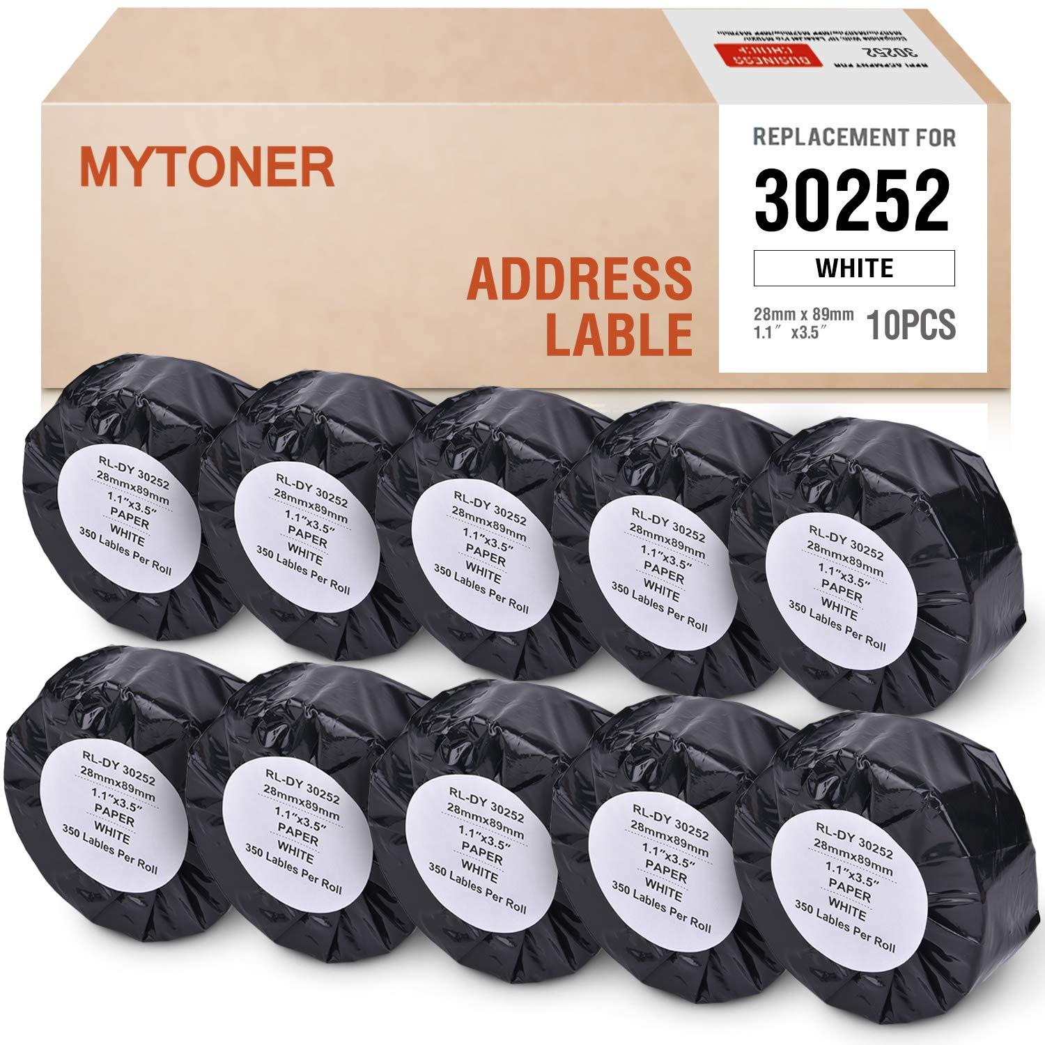 MYTONER 10-Rolls Compatible with DYMO 30252 Label 1-1/8 inches x 3-1/2  inches (28mm x 89mm) for LW Mailing Self-Adhesive Address Shipping   Barcode Labels for Labelwriter 4XL 330 450 450 Turbo 