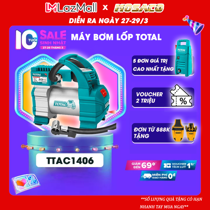 Pump tire inspection instrument tyre motorcycle automobile car total TTAC1406 DC power 12V. Machine test car tires included 1 LEDs, power cord 3 meters vơi lighters accompany, 1 battery clip, 4 nozzle packing carefully warranty 6 months-mosaco