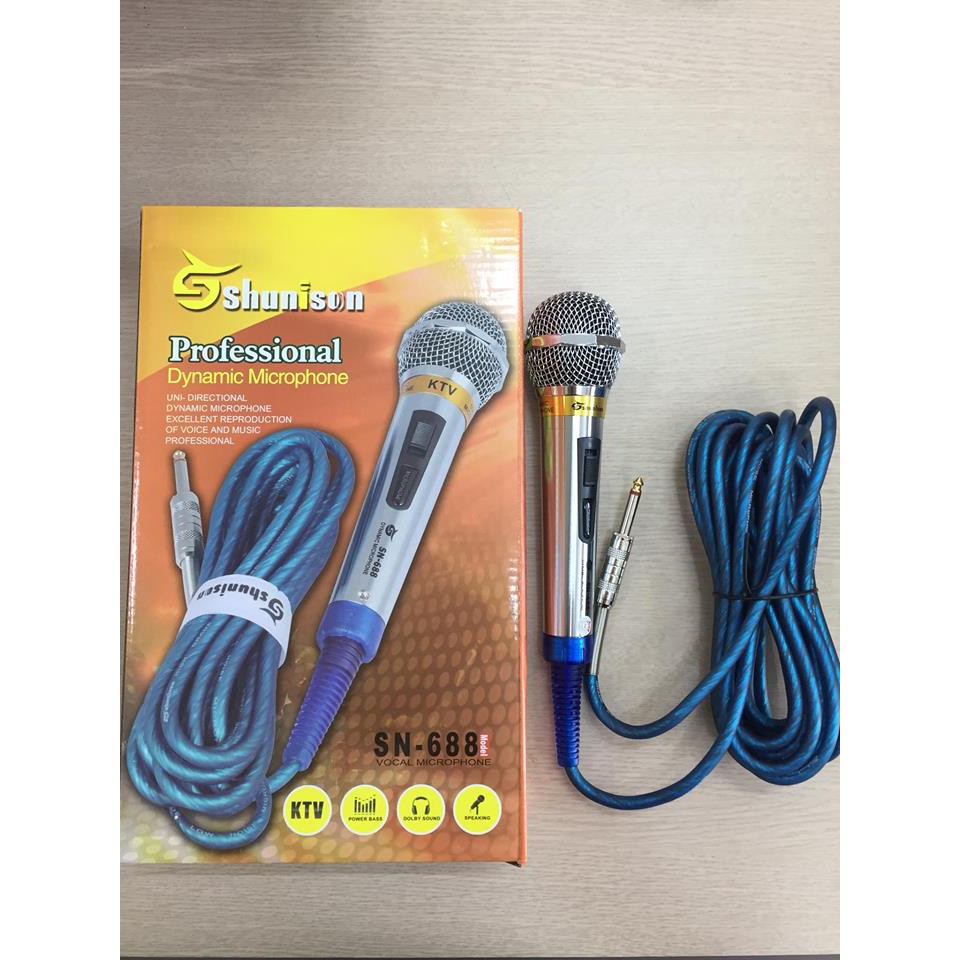 [GIÁ SỈ] MICRO  688 hút giọng, hát nhẹ, giọng mềm, chống rú tốt, dây dài chắc chắn chống xoắn đứt bảo  hành vàng 12 tháng