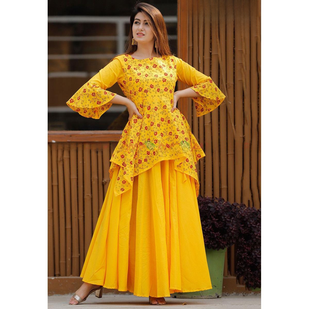 New Attractive Eid Collection 2022 Exclusive 2 Piece Skirt Kurti Yellow Color
