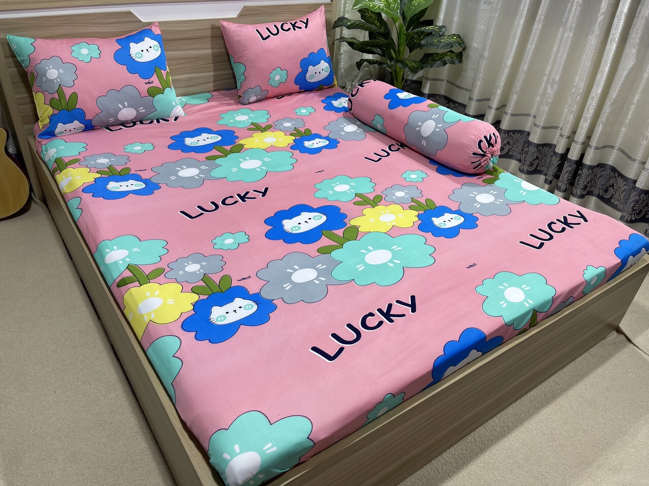 BỘ DRAP GA THUN (HOA LUCKY) 4 MÓN