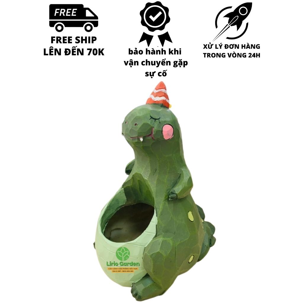 chậu trồng cây hình khủng long xanh [ tặng kèm đất trồng cây ]
