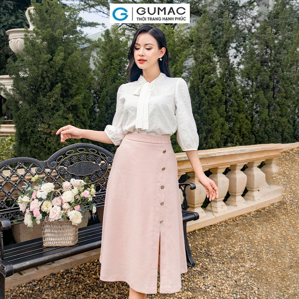 [25 - 29.6 |Voucher 10-14%] Váy xòe xẻ đính nút VD11049 thời trang GUMAC