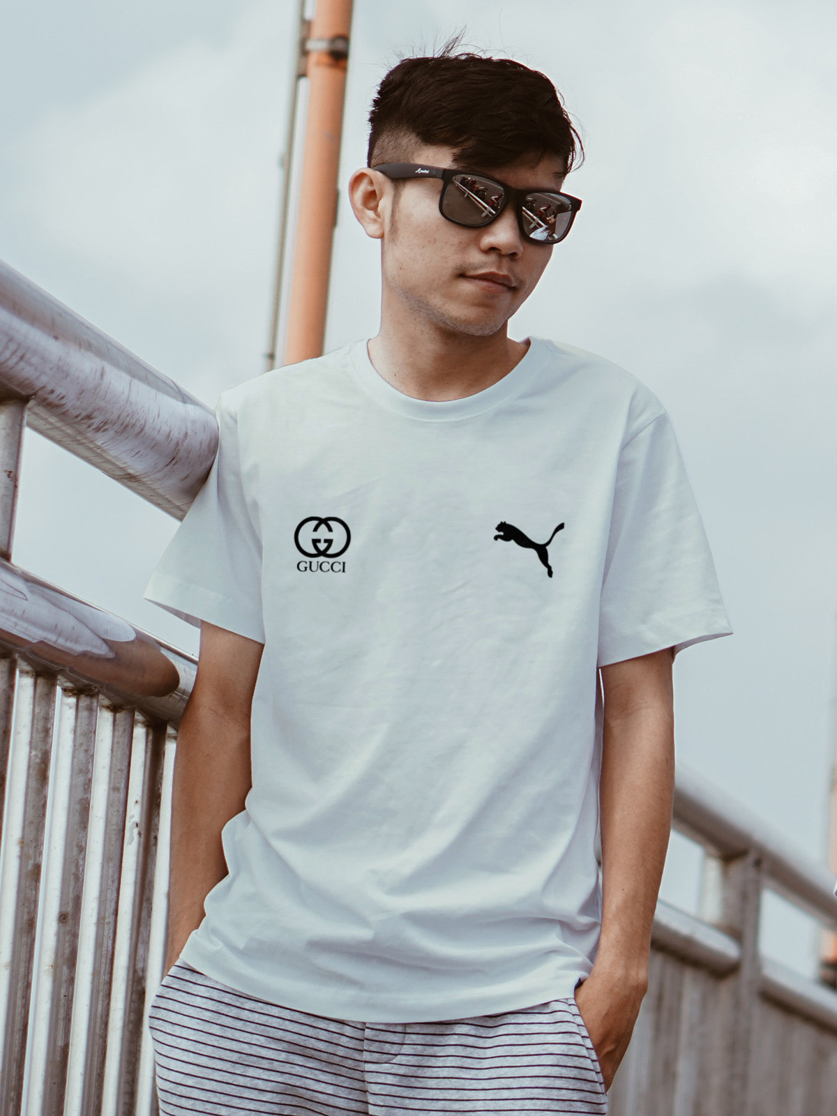 Stylish Short Sleave double logo print T-Shirt For Men - OXB.