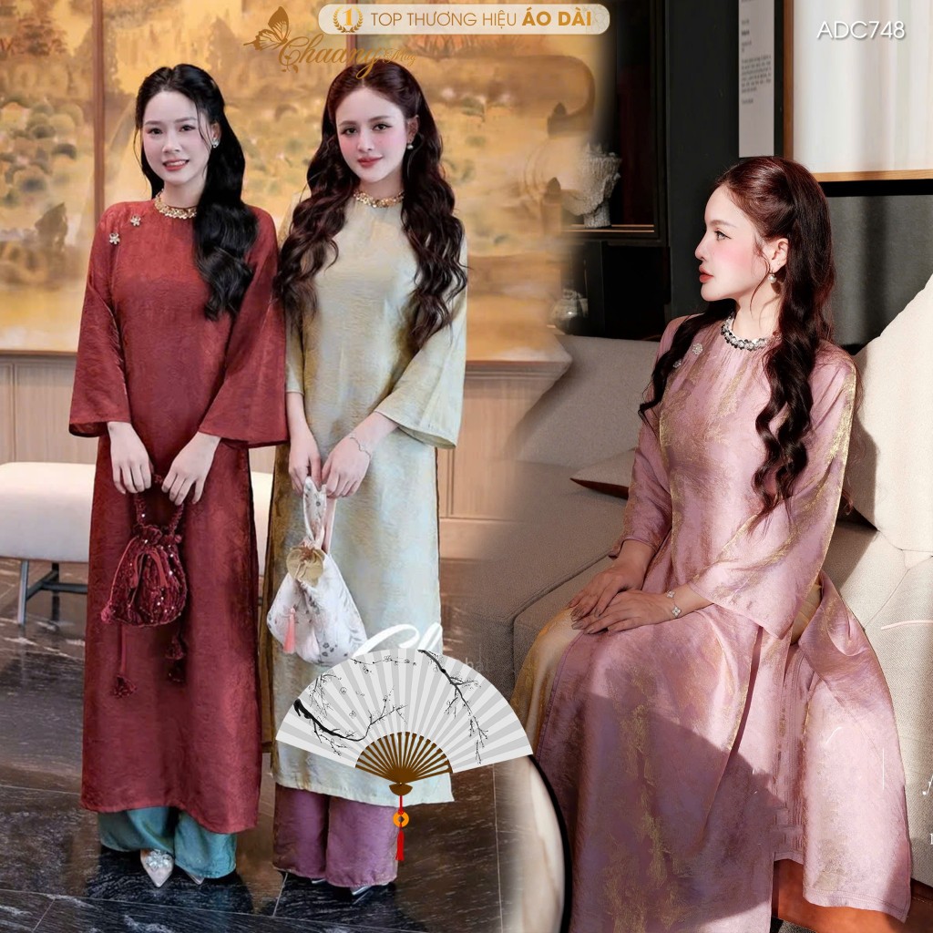 Áo dài cách tân nữ Tường Xuân dáng suông xưa lụa tằm the óng Tencel ADC748 áo dài Tết 2026 dự tiệc cưới hỏi lễ đẹp