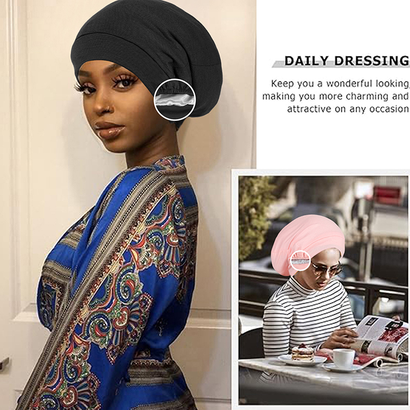 Satin Lined Bonnet Hat For Women Men Soft Adjustable Sleeping Hat Curly Hair Care Unisex Silk Night Hair Cap Muslim Turban HatNIUMAO. 