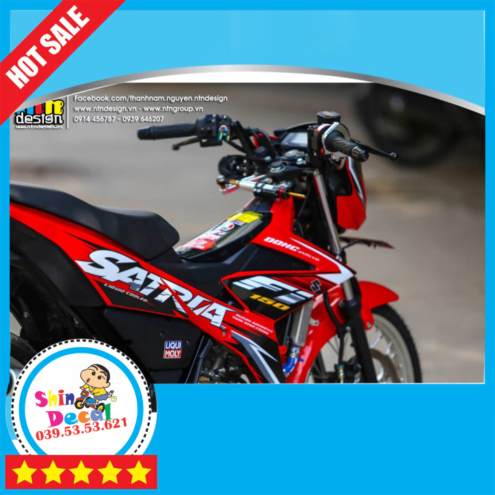 Tem rời dán xe raider fi mẫu đỏ đen chữ satria