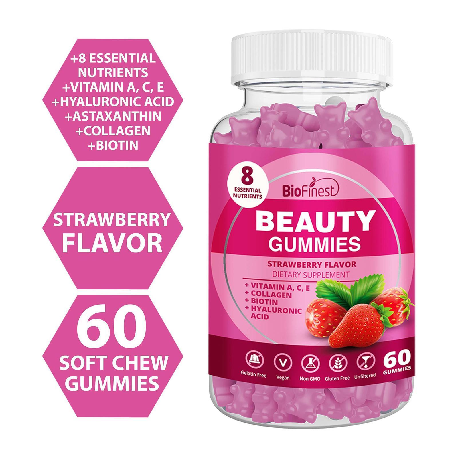 Biofinest Beauty Gummy Supplement Vitamin A C E Collagen Biotin Hyaluronic Skin Hair Women