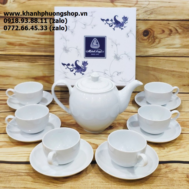 Bộ ấm trà sứ minh long Camellia trắng - bộ ấm trà gốm sứ Minh Long