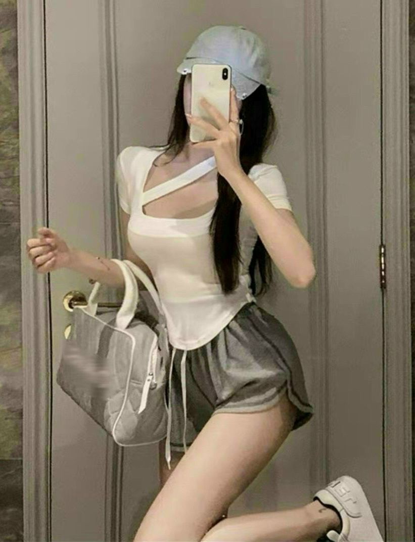 Áo thun nữ cổ U dây chéo cổ thời trang siêu tôn dáng