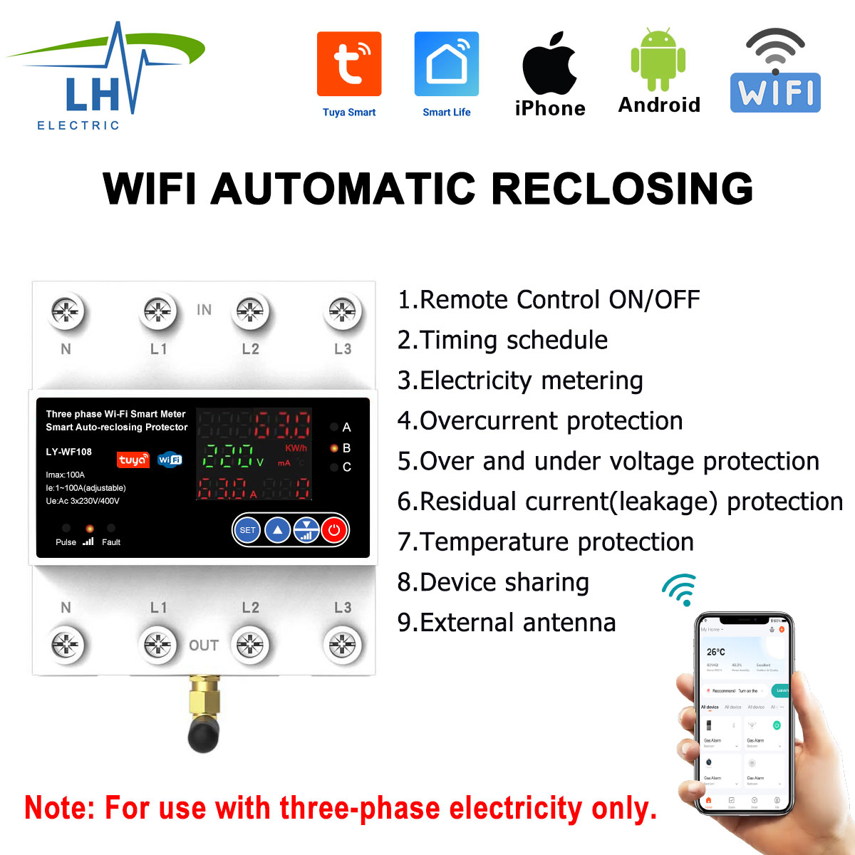4P 100A Tuya Three Phase Art Life Auto-Reclosing Over Under Voltage Protector Art Meter Timer Switch Circuit Breaker