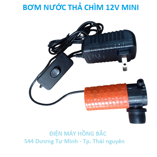 Máy bơm mini chìm 12v 30w kèm đổi nguồn dùng cho máy cắt rãnh tường, máy khoan, tưới cây, bể cá