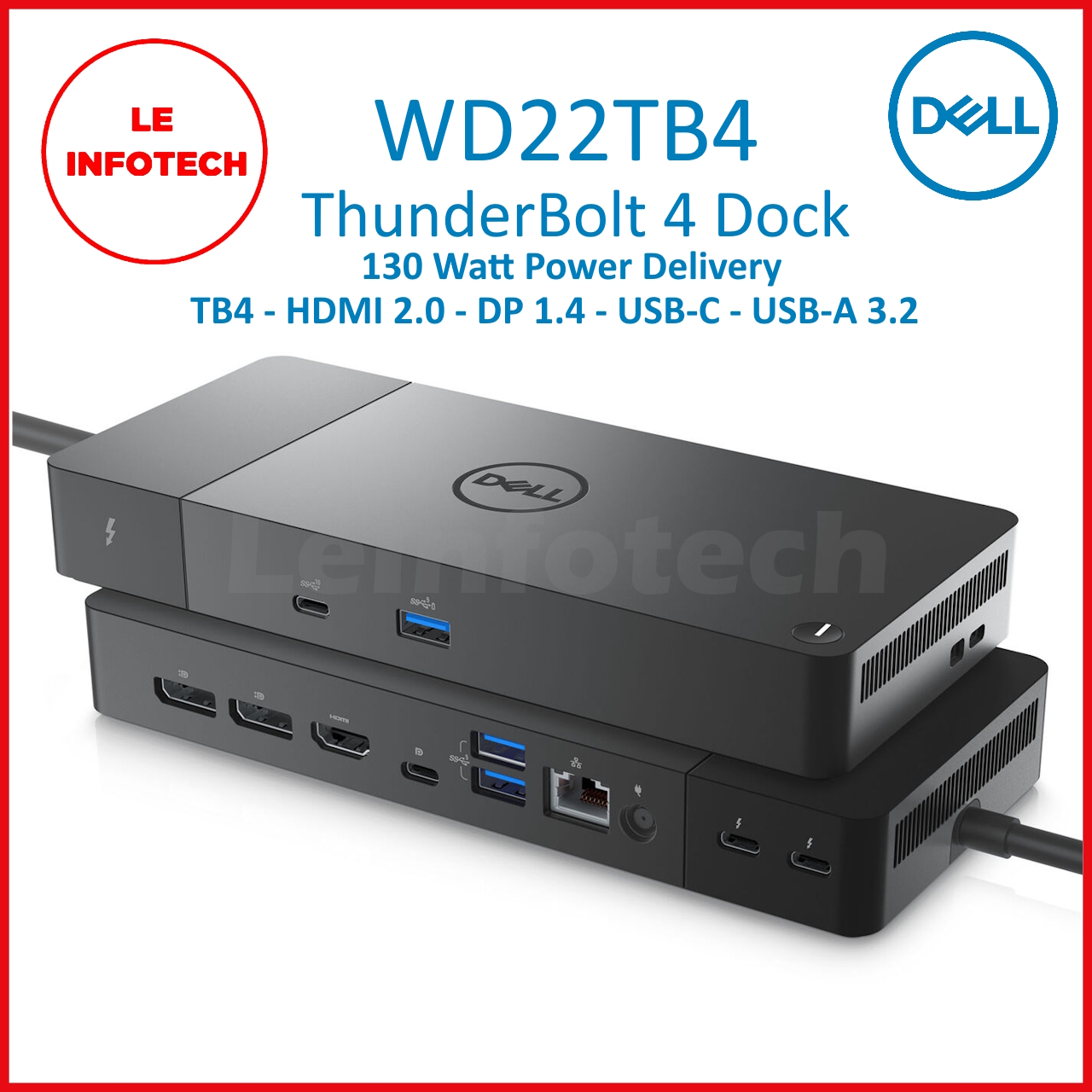 USED Dell WD22TB4 ThunderBolt 4 Dock HDMI DisplayPort USB-C USB-A