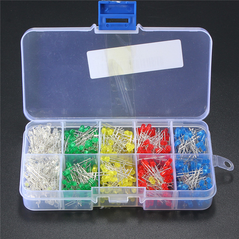 Kit LED 500 Pezzi 3mm - Assortimento Bianco, Giallo, Rosso, Blu, Verde In Scatola Trasparente - 6