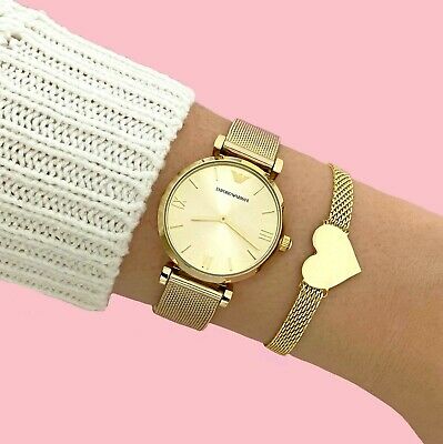 emporio armani ar1957 ladies gold slim watch
