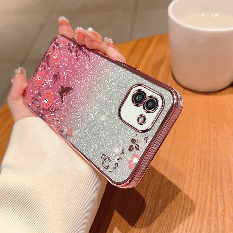 For Samsung Galaxy A03 Phone Case Glitter Bling Flower butterfly Soft Protective Back Cover For Samsung Galaxy A03 Case Girls