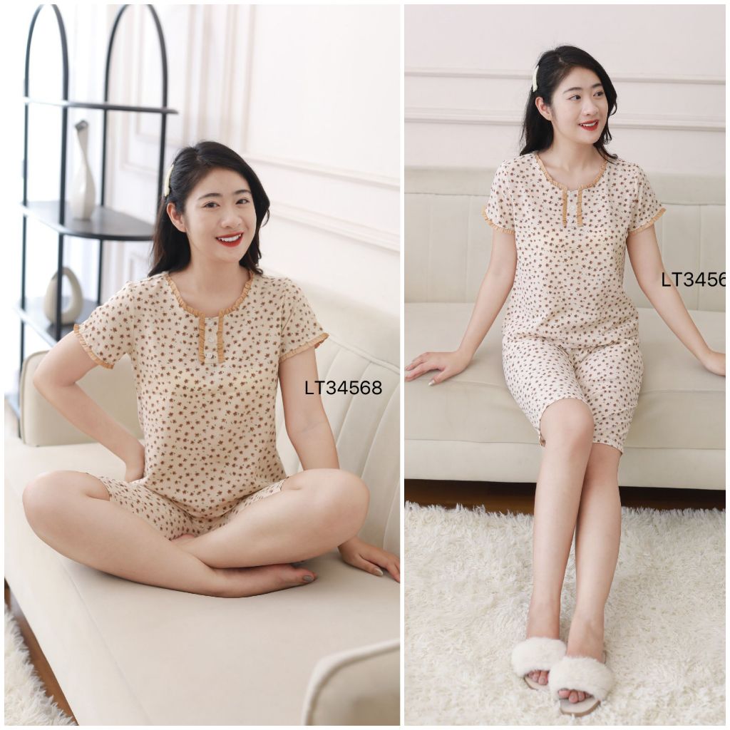 Quần áo nữ mặc nhà Đồ bộ mặc nhà lửng hoa nhí mùa hè mát mẻ