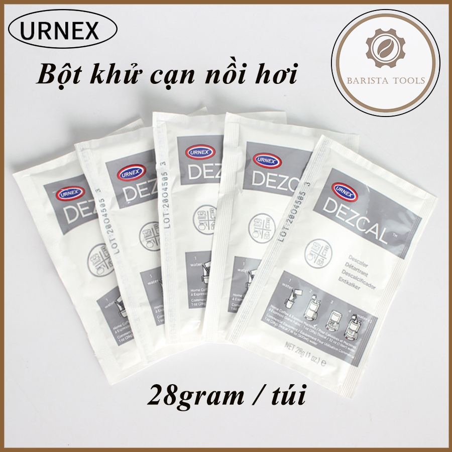 Com 5 gói bột khử cặn bám nồi hơi máy pha cà phê Espresscco Urnex (28g /túi )  Dụng cụ pha cà phê