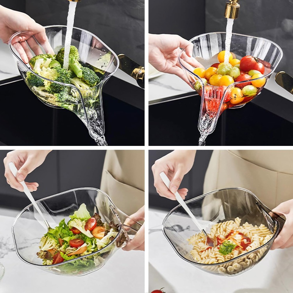 QEARZ Kitchen Multifunctional Drainage Basket Fruit Plate Plastic Draining Bowl Creative Salad Rice Washing Basket Household Sink