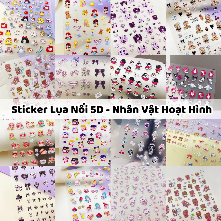 Sticker Lụa Nổi 5D | Hoạt Hình Đáng Yêu | Hình Dán Móng Tay 5D-