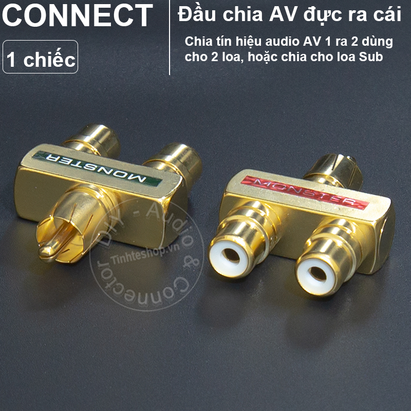 Jack chia AV 1 ra 2 nhân đồng mạ vàng 24K 1 chiếc - Đầu chia hoa sen đực sang 2 cái
