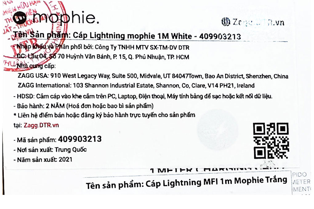 Cáp Lightning MFI 1m Mophie