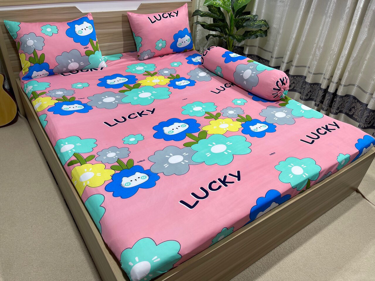 BỘ DRAP GA THUN (HOA LUCKY) 4 MÓN