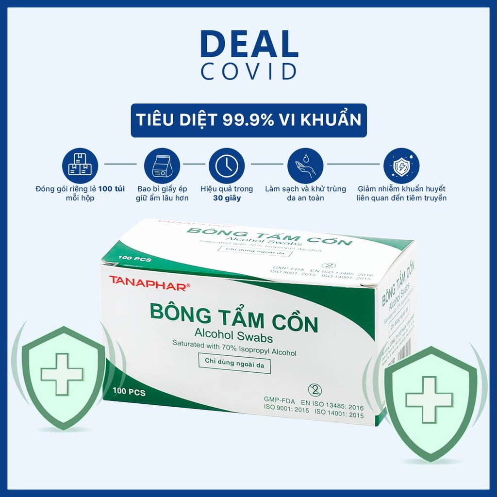 [HCM]Bông tẩm cồn Tanaphar hộp 100 miếng