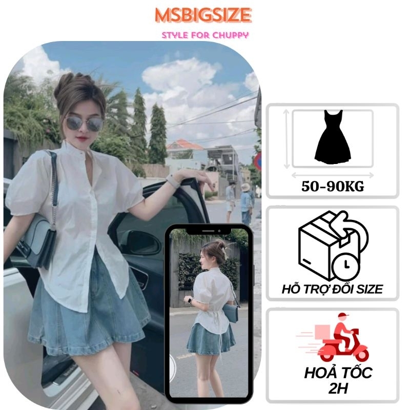 có size 100kg BIGSIZE Set áo sơ mi váy jean SET636 msbigsize