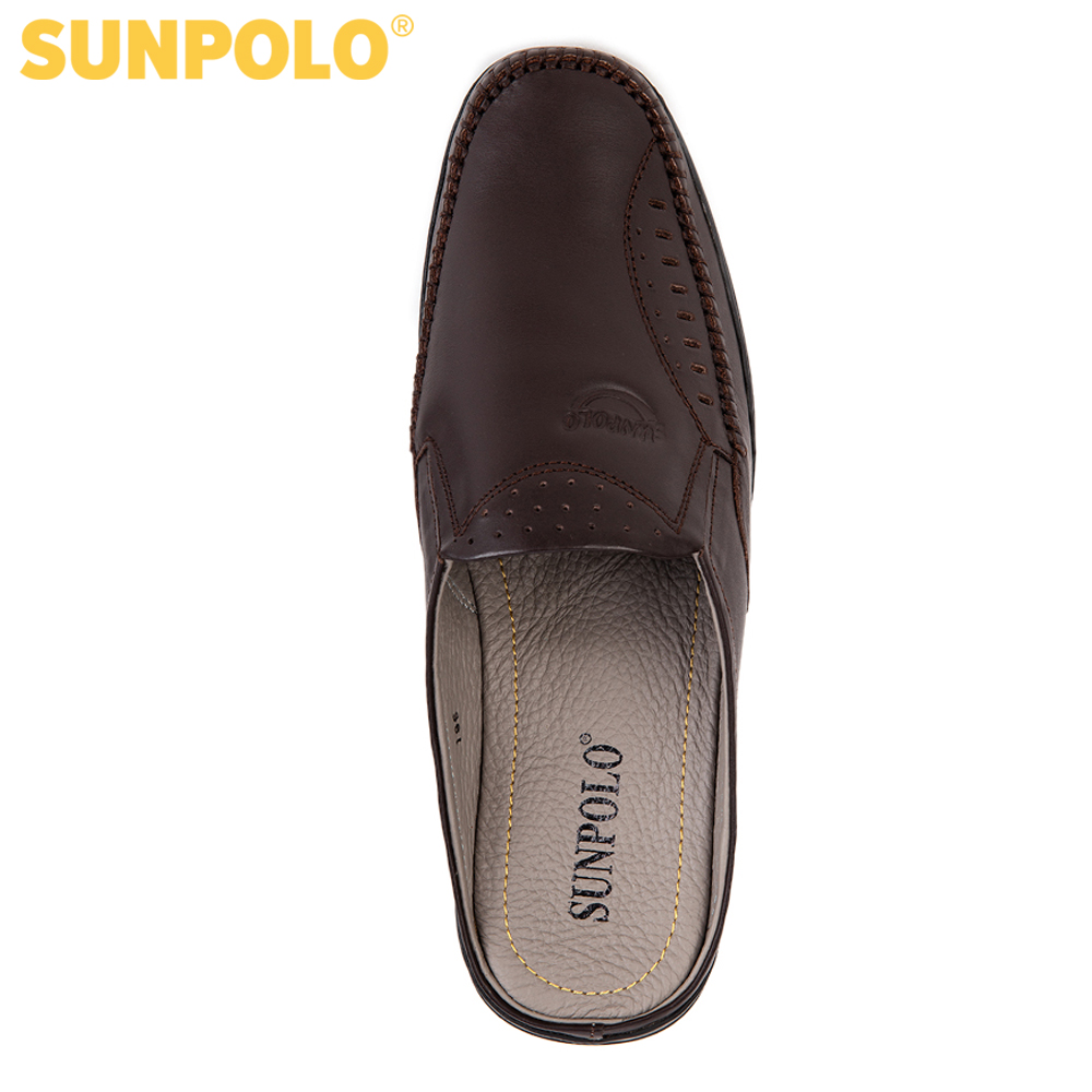 Dép sabo nam da bò SUNPOLO SPO196 (Nâu)