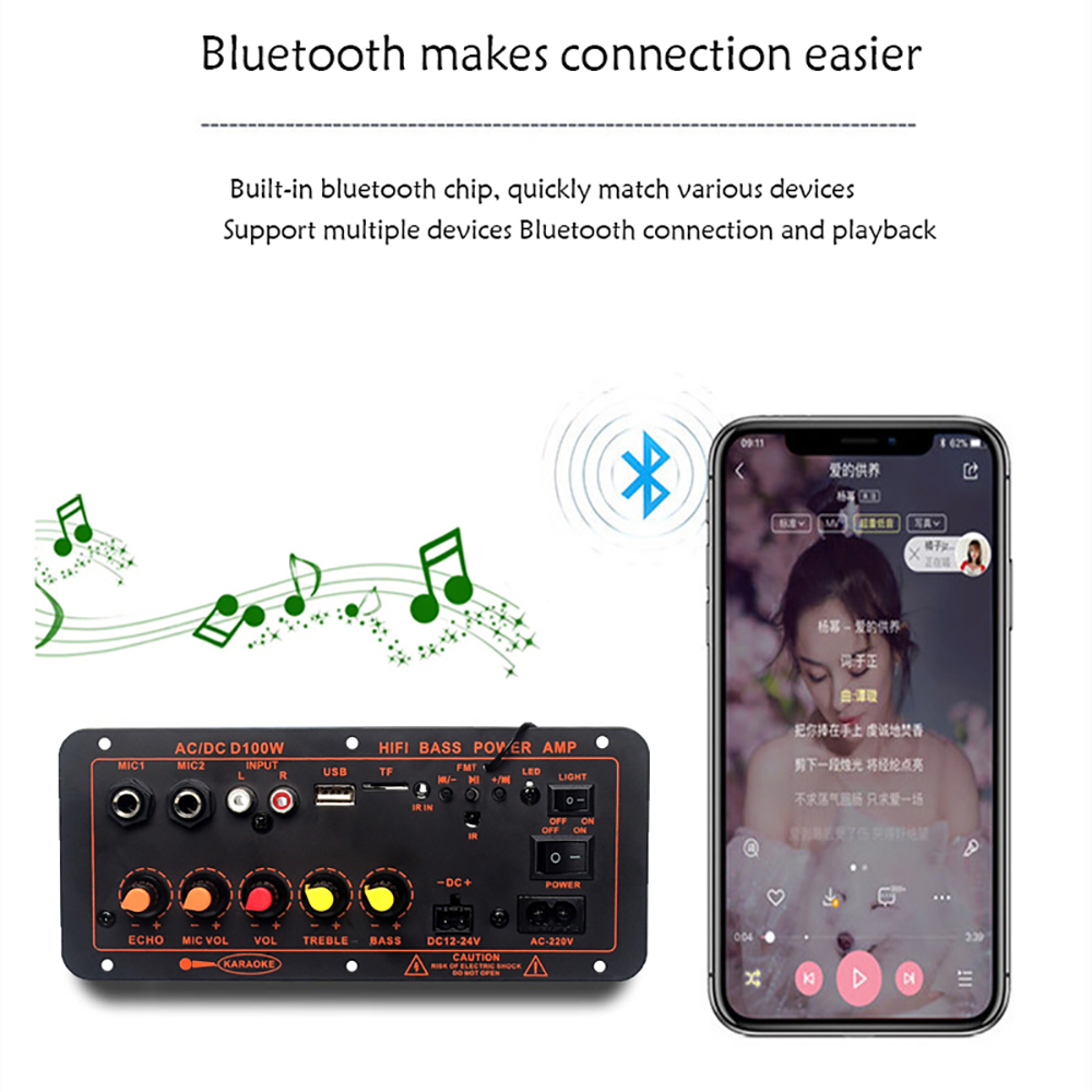 Âm thanh Bluetooth bảng khuếch đại 600W 300W loa siêu trầm micro kép mô-đun AMP cho 8 ohms loa 12/24V 110/220V