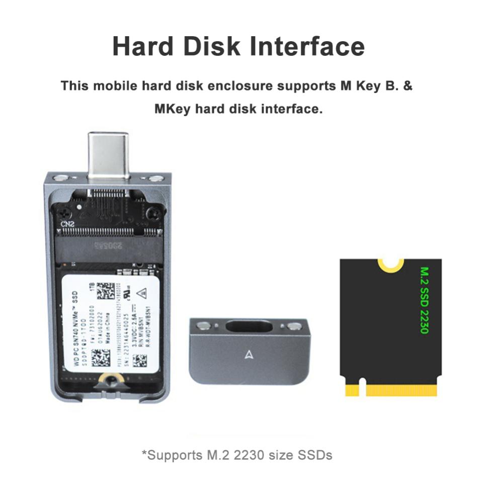 M.2 NVMe 2230 Portable SSD Box JMS583 Solid State Drive Case USB3.2 Gen2 External Hard Disk Box M&B Key for M2 2230 SSD