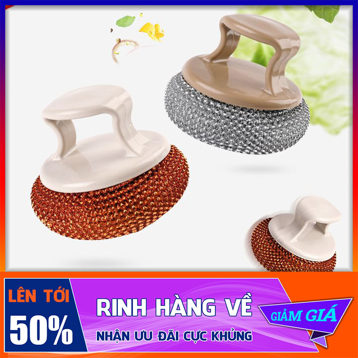 Stainless steel pan pot brush, ceramic scrub with convenient handle