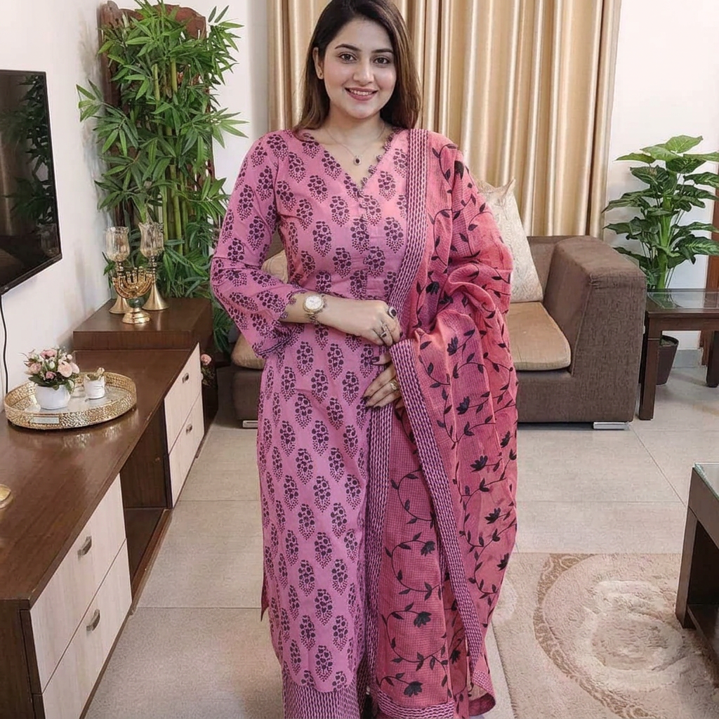 Exclusive Cotton Unstitched Skin Print High Quality Three Piece dress For Women