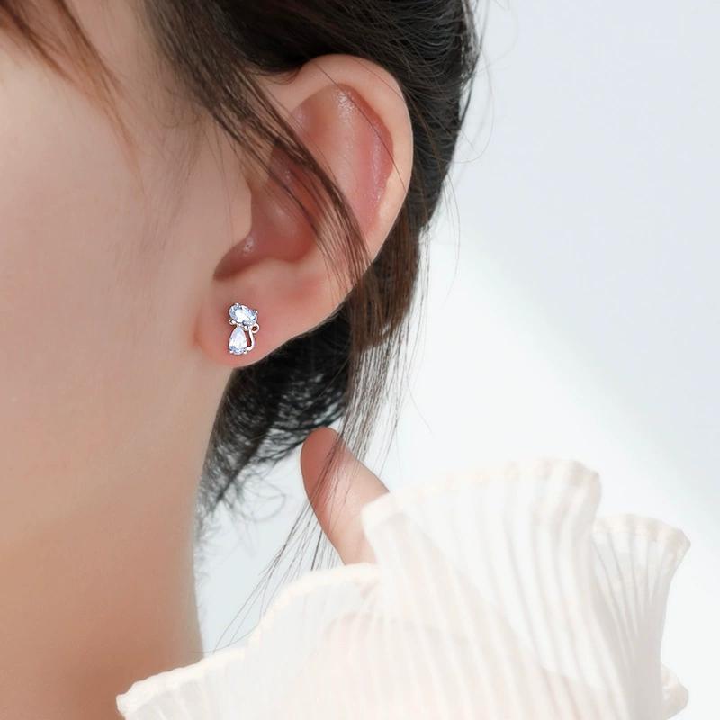Cat Ear Studs Women's Exquisite Versatile Bow Knot Style Shining Jewelry