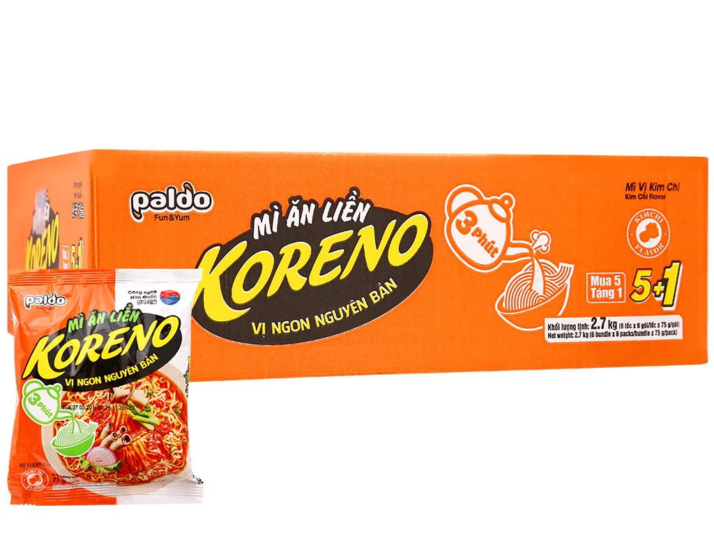 Lốc 6 Gói Mì Koreno Vị Kim Chi 75g