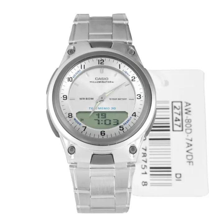 Casio Aw 80d 7a Data Bank Analog Digital White Face Stainless Steel Watch Aw 80 Lazada Singapore