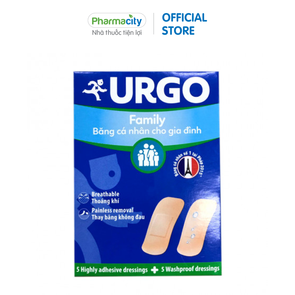 Băng cá nhân cho gia đình Urgo Family (10 miếng/gói)
