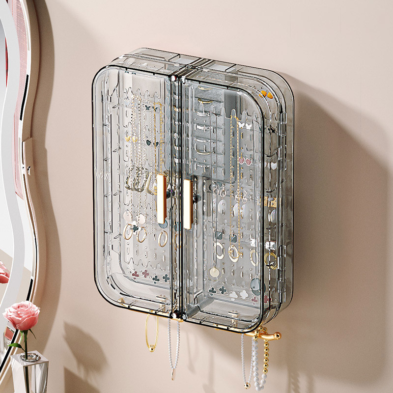 Bedroom wall-mounted earring necklace storage rack plastic transparent jewelry display rack high-end jewelry storage box