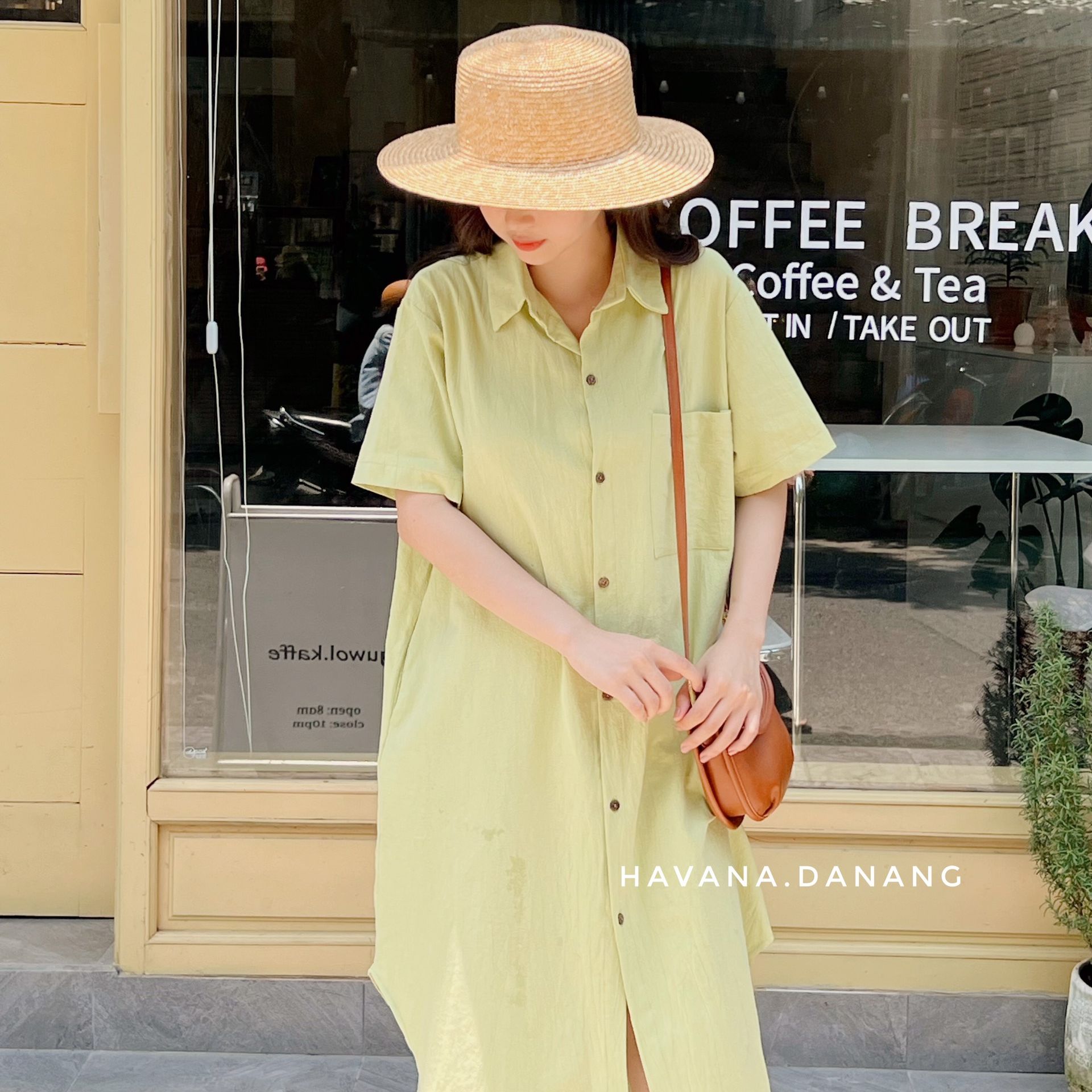Đầm sơ mi đũi một túi 3 màu