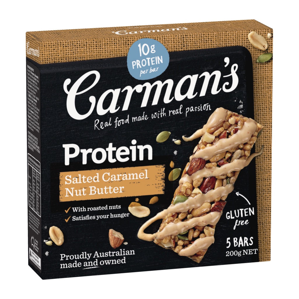 Thanh năng lượng caramen mặn & bơ hạt, protein, salted caramel nut butter, gluten free, 6 thanh - carman's