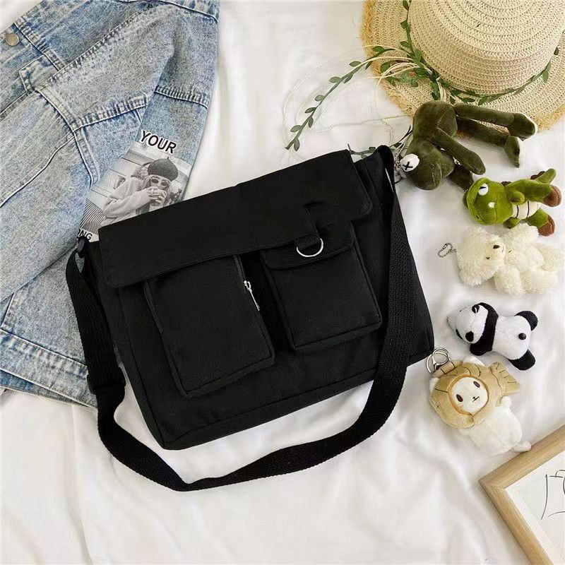 ELACCENT Canvas bag crossbody bag shoulder bag Korean version of simple casual large capacity student bag