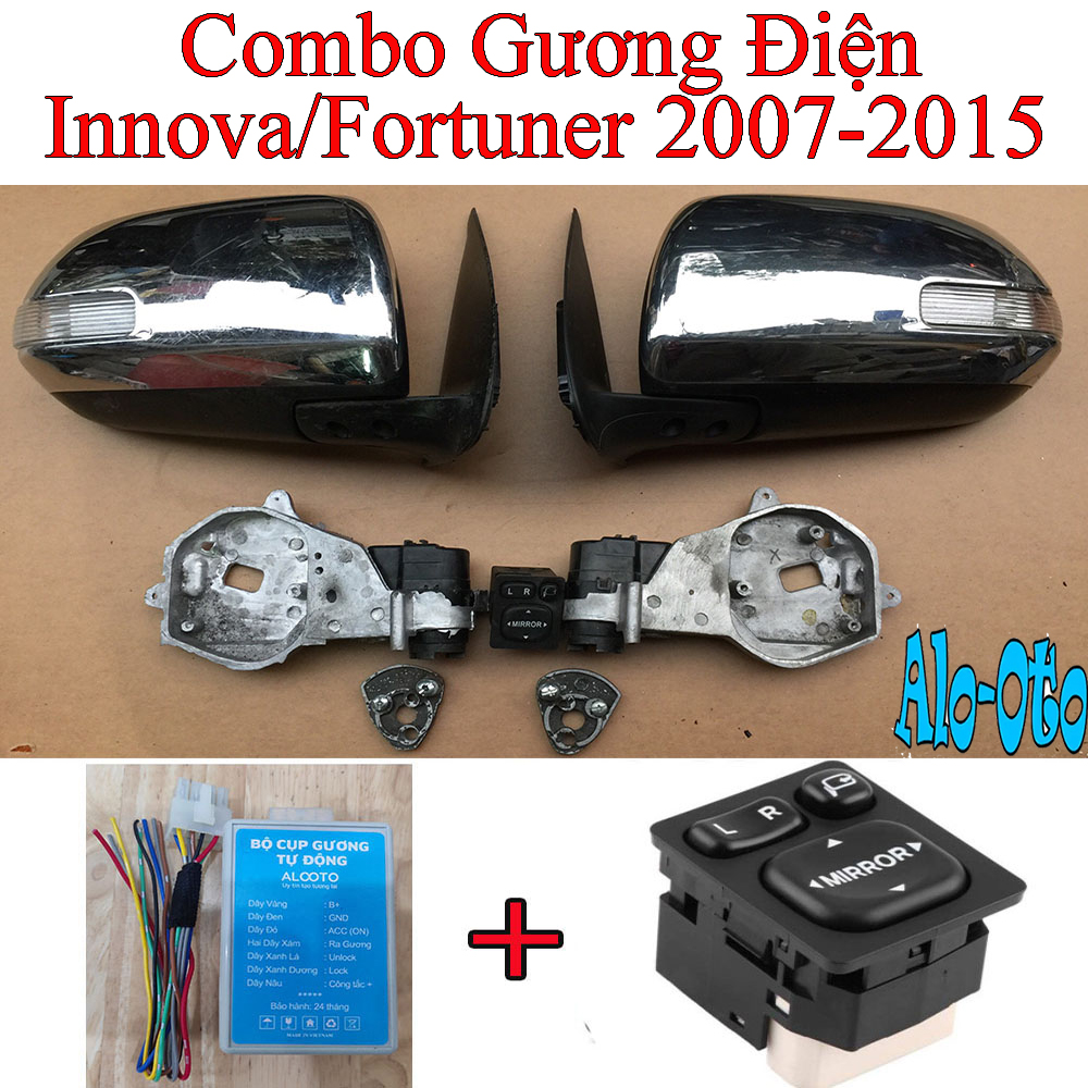 Bộ xương motor gương gập Fortuner, innova 2007-2010-2011-2012-2013-2014-2015-2016 kèm công tắc gập gương zin theo xe . Tặng kèm bộ mudun khóa cửa tự cụp gương