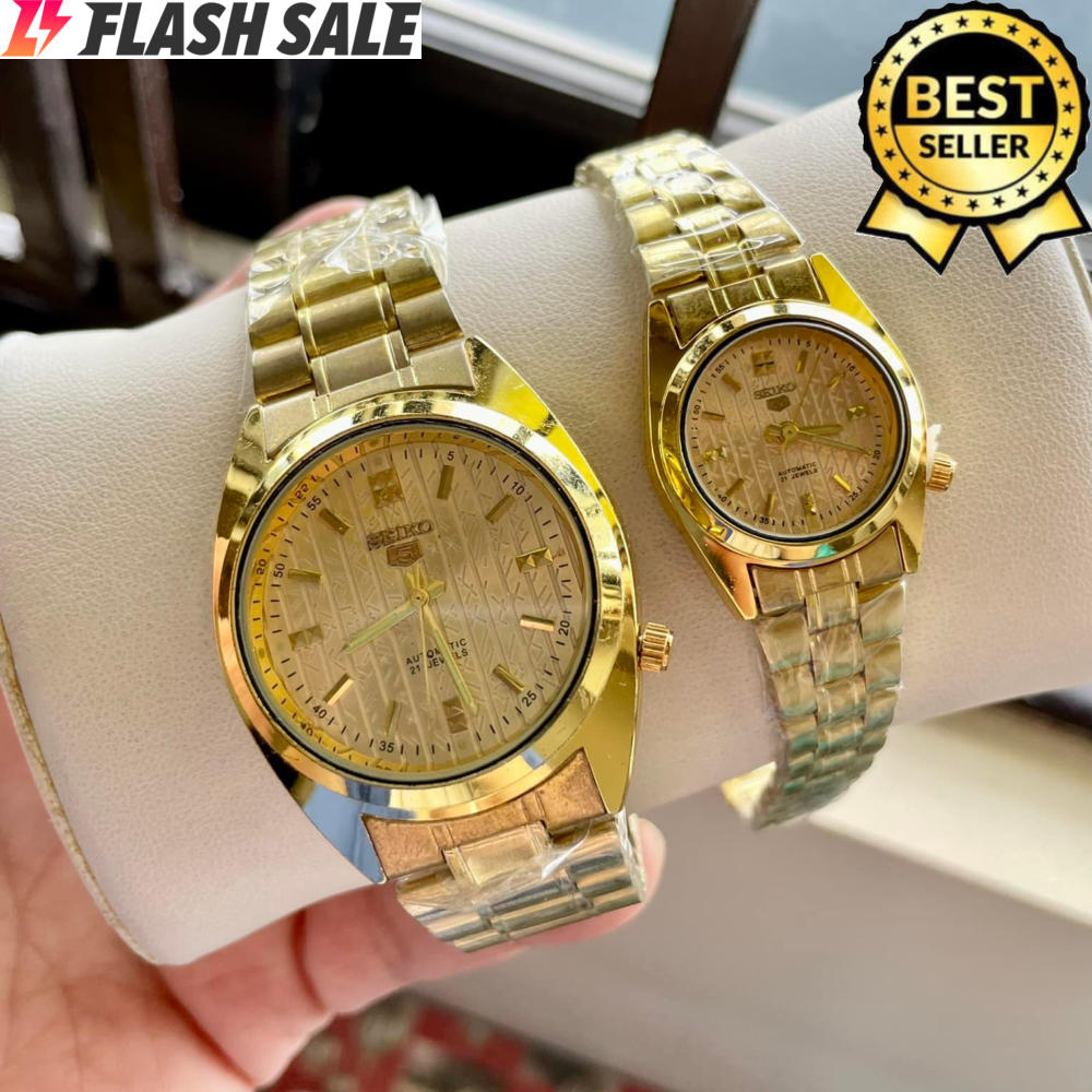 Seiko Ex 5 21 Jewels All Gold Stainless Steel Watch Couple(Free Box) |  Lazada PH