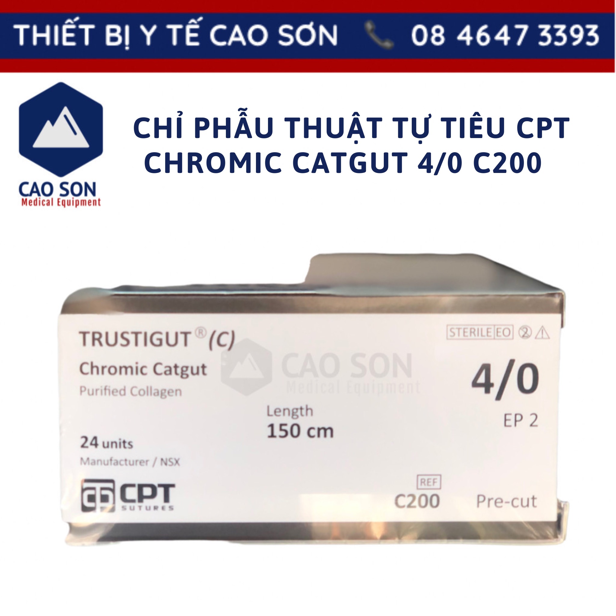 Chỉ tự tiêu cpt trustigut c 4/0 - dùng phẫu thuật, cấy chỉ
