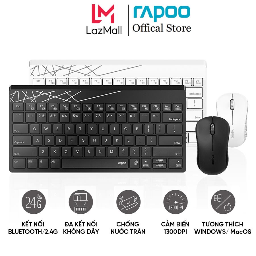 Bộ bàn phím chuột không dây Rapoo 8000M - Kết nối đa thiết bị (Bluetooth 3.0/4.0/USB)