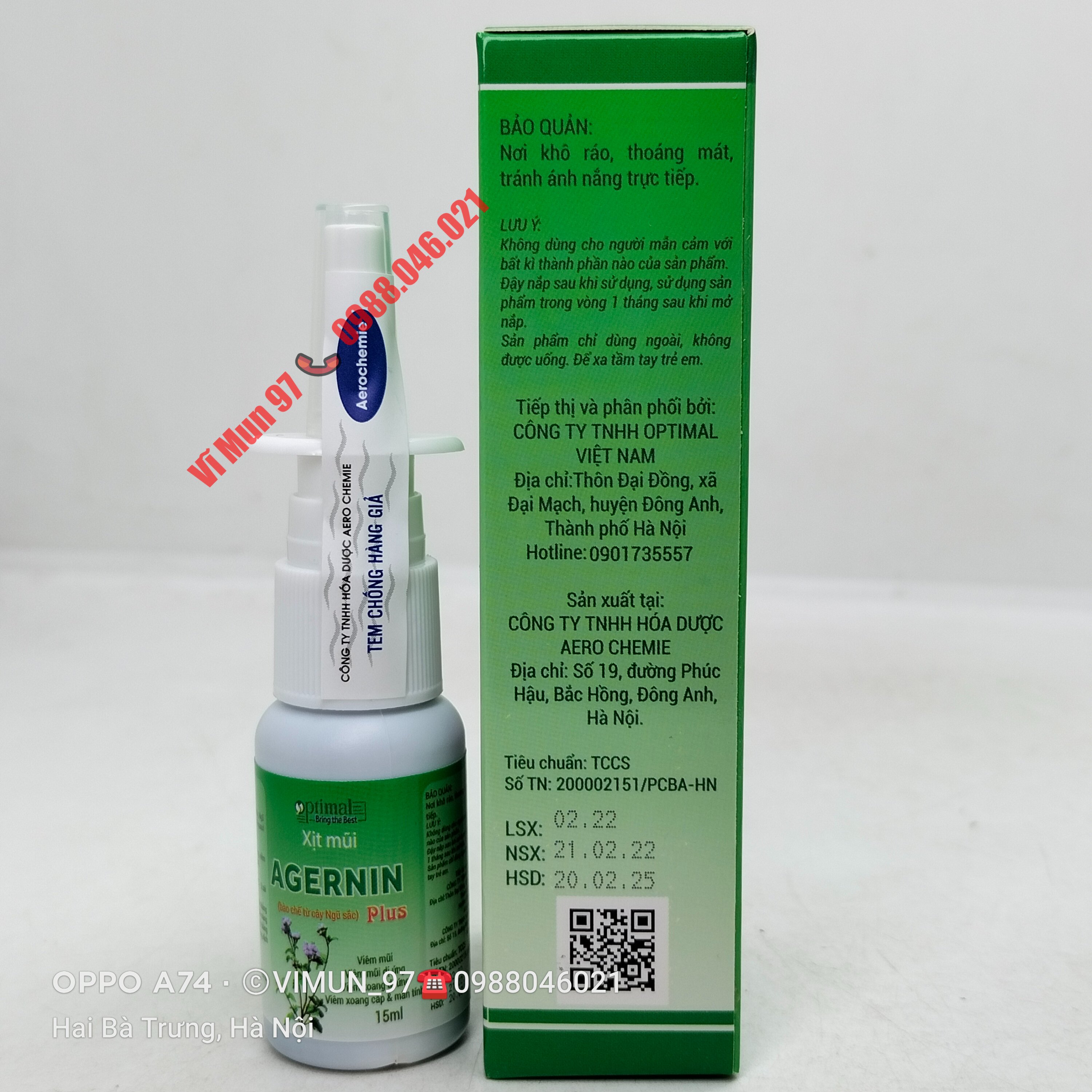 Xịt mũi AGERNIN Plus chai 15ml